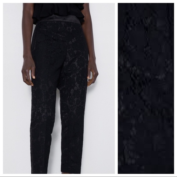 NWT. Zara Black Lace Tuxedo Mid-rise Pants Size XS - Picture 3 of 7